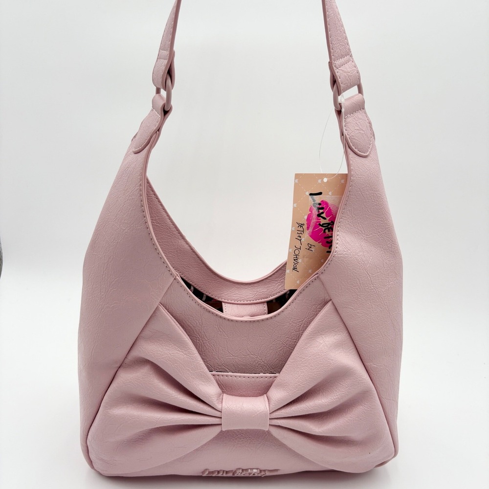 Betsey Johnson LBROSA Bow Hobo Bag Purse Shoulder Bag Y2K Pink Blush